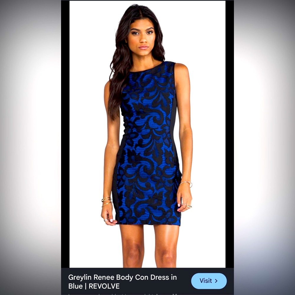 Revolve Greylin Blue Black Floral Lace Renee Body Con Sleeveless Mini Dress S